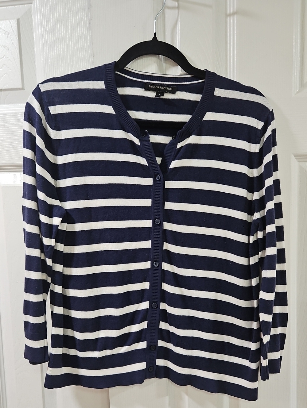 Banana Republic Navy & White Striped Button-Front Cardigan